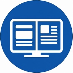 Split-Screen-Anzeige des Gebäudeinformationssystems mit Veranstaltungen, Besucherinformationen und Raumbelegung auf einem Informationsmonitor.